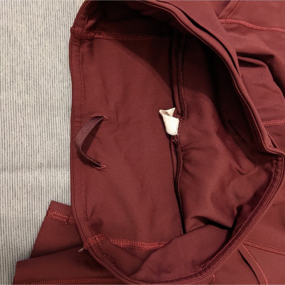Lululemon Cropped Raw Hem Maroon Leggings Pocket Time to Sweat 4 - Picture 8 of 10